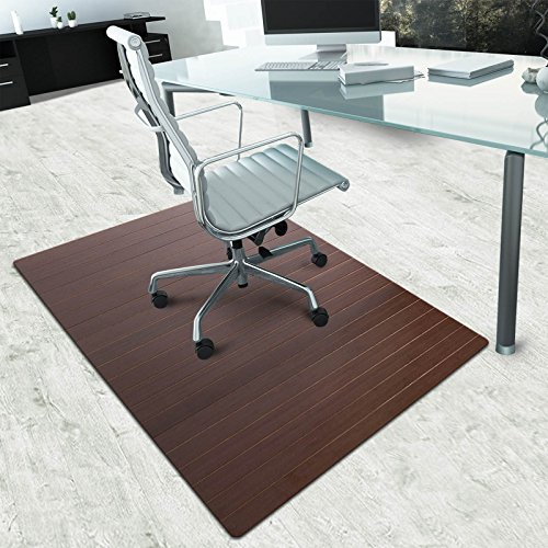 Tapis de protection en bambou pour sols durs et tapis | Avec doublure en feutre | Picots en caoutchouc pour un maintien ferme | En bambou naturel | 2 couleurs (90 x 120 cm, foncé – rectangulaire)