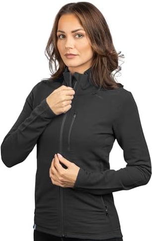 ALPIN LOACKER Merino Jacke Damen 270 g/m² I Merinowolle Fleecejacke atmungsaktiv I Wolljacke für Outdoor und Freizeit, Schwarz S