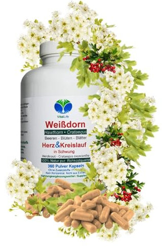 WEISSDORN Weißdorn [HERZ-KREISLAUF] 360 Kapseln HERZKRAUT NATUR pur Weißdornbeeren & Weißdornblätter & Weißdornblüten [OHNE ZUSATZSTOFFE] 27100-360