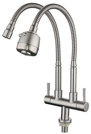 304 stainless steel faucet single cold double pipe double handle universal swivel kitchen sink double outlet faucet