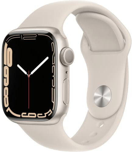 Apple Watch Series 7 (GPS, 41mm) Montre connectée - Boîtier en Aluminium lumière stellaire, Bracelet Sport lumière stellaire - Regular. Suivi de l’activité Physique, résistance à l’Eau