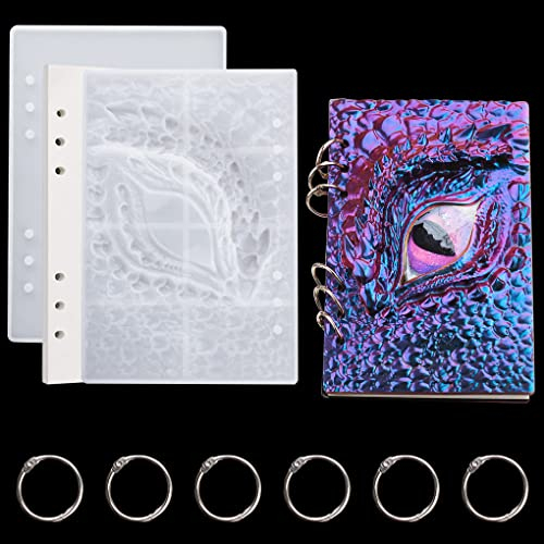 FineInno Drachenauge Notizbuch Silikonform, Notebook Resin Mold, Teufels Stil Epoxidharz Formen, A5 Notizbuch Cover Gießform Set mit 6 Ringbuch und 1 Nachfüllpapier (Dragon Eye)
