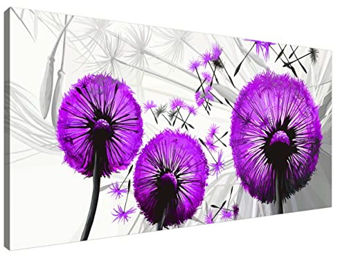 Estika Leinwand bilder - Pusteblume Violett - 115x55 cm, 1 teilige kunstdruck - Wandbilder wohnzimmer, schlafzimmer, Moderne wanddeko, Bild auf leinwand - Blumen bilder - 4026A_1AE