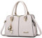 DORRISO Handtasche Damen Mittelgroß - Elegante Große Kapazität Wasserdicht PU Leder Mode Ornamente Abnehmbarem Schulterriemen für Reisen Arbeit Einkaufen Nude Weiß