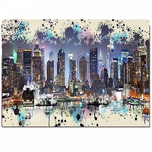 5D Diamond Painting New York City, DIY Diamant Painting kit für Erwachsene/Kinder, Diamant Gemälde Kristall Strass Stickerei Kreuzstich Leinwand Handwerk Heimwand Dekor Round Drill 40x50cm