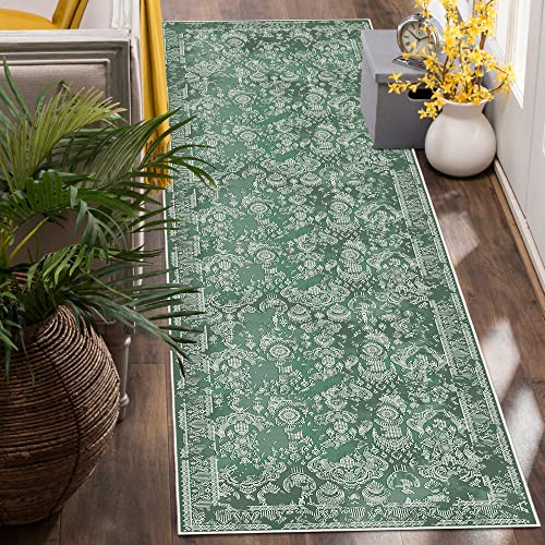 HomeNette Machine Washable Runner Rug 60x200 cm, Non Slip, Stain Resistant, Olive Green Rugs for Living Room, Long Soft Kitchen Runner Rug, Decorative Modern Boho Patterned