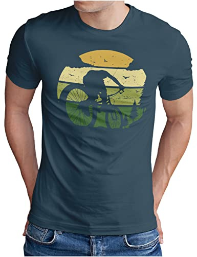 OM3® MTB Mountain Bike T-Shirt - Herren - Bicycle Off Road Wald Cycling - Denim, L