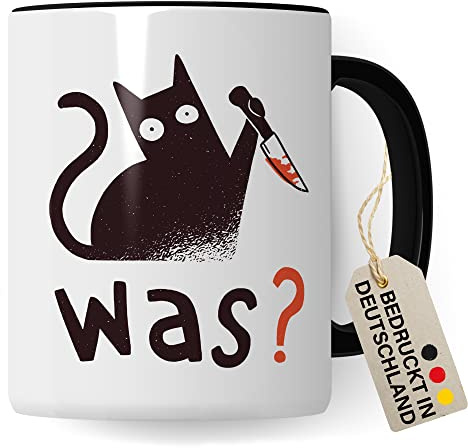Tazza con motivo di gatto, regalo umorico nero, idea regalo per gli amanti dei gatti, con motivo sarcastico, idea regalo per colleghi, divertente gatto (bianco e nero)