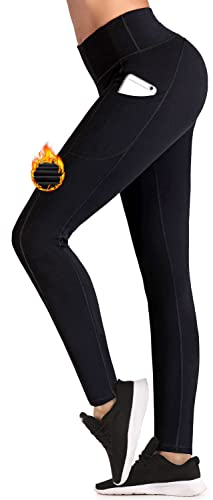 IUGA Thermo Leggings Damen mit Taschen High Waist Warme Leggings Gefüttert Damen Winter mit Innen Fleece Laufen Wandern Trainingshose Sporthose Damen