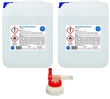 Citronella Alkohol I Kamin-Ethanol I reinst, wasserfrei, vollvergällt I 10 Liter / 2 x 5 Ltr. Kanister I Ethanol I inkl. 1 x AGH I HERRLAN-Qualität I Made in Germany