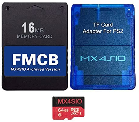 PS2 MX4SIO TF Card Adapter with 64G TF Card and PS2 FMCB MX4SIO Archived Version Card for Sony Playstation 2 PS2 All Versions, PS2 Memory Card