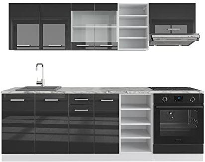 Vicco Küchenzeile R-Line, Anthrazit Hochglanz/Weiß, 240 cm ohne Arbeitsplatte