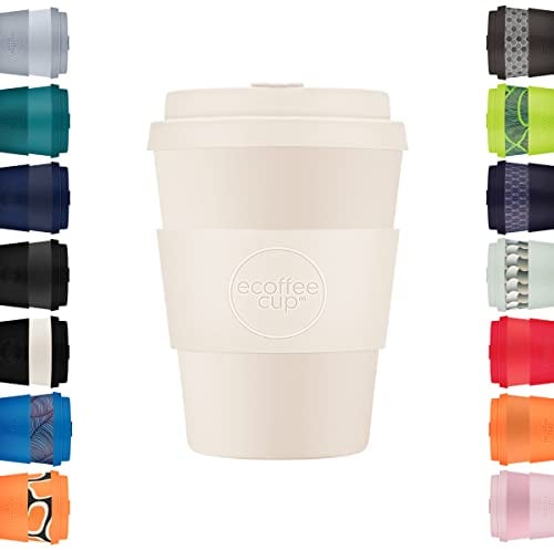 Ecoffee Cup 12oz 350ml Reusable Eco-Friendly 100% Plant Based Coffee Cup with Silicone Lid & Sleeve - Melamine Free & Biodegradable Dishwasher/Microwave Safe Travel Mug, Waicara