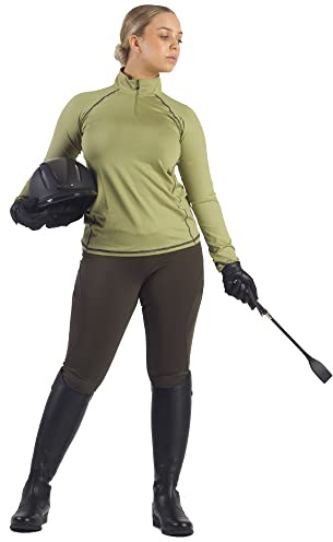 Reitleggings / Strumpfhose für Damen, matt, Silikongriff, mit Handytaschen, Premium-Strumpfhose, Reithose, olivgrün, 28W