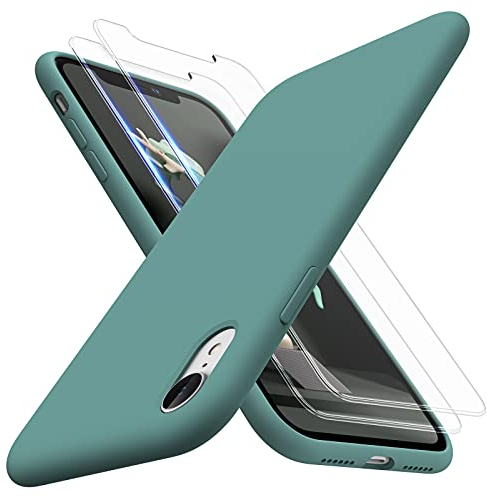 TOCOL 3-in-1 für iPhone XR Hülle Silikon, [mit 2 Stück Schutzfolie] Handyhülle für iPhone XR [Mikrofaserfutter] [Kratzfest] [Stoßfeste] Schutzhülle iPhone XR 6,1 Case - Mitternachtsgrün