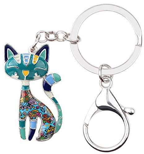 DUOWEI Cute Porte-Clés Chat Cadeaux Pour Femme Filles Sac Portefeuille Clé Voiture Charms (Saphir)