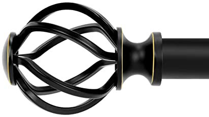 Curtain Rods for Windows 28 to 48 Inch(2.3-4 Feet),3/4 Diameter Black Drapery Rods with Twisted Cage Finials,Size:18-45 Inch,Matte Black