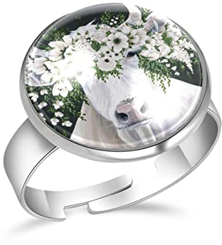 Edelstahl-Ringe mit Perlen-Kuh-Druck, offener verstellbarer Ring, Versprechenring, Schmuck, Geschenke, 16 mm, Glas Edelstahl Glas