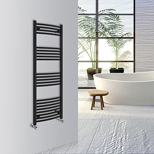 Warmehaus Curved Bathroom Heated Towel Rail Warmer 1400x500mm Black | Central Heating Bathroom Ladder Radiator, 1.5mm Premium Mild Steel, Wall Mounted, Durable Finish, For Kitchen, Living Room