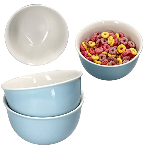 MamboCat 4er Set Nordic Blau Doppio Müslischalen I 450 ml I 4 Personen I Ø 14 cm I Hellblaue Porzellan-Schälchen, Bowl I Schüssel mit Gittermuster für Müsli, Salat, Dessert & Co. I Smoothie-Bowl