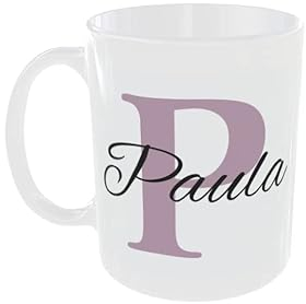 C&P Taza Personalizada blanco brillo con Inicial y Nombre de cerámica 350 ML