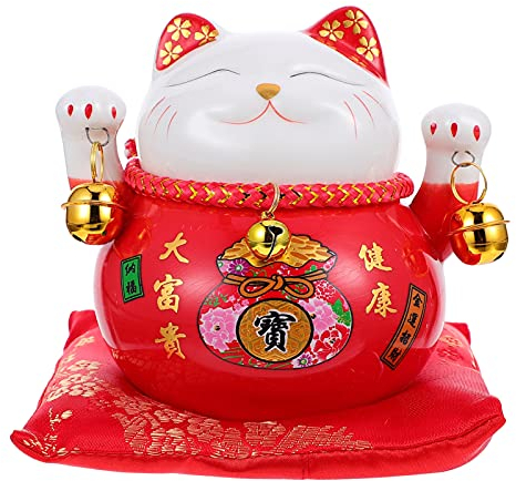 BESPORTBLE Wackelfigur Auto Mittelfinger Glückskatze Glückskatze Fengshui-Keramik: Maneki Neko, Lebendige Liebliche Chinesische Katze, Katzenstatue Für Auto, Zur Dekoration Rezeption, Rot Winkekatze