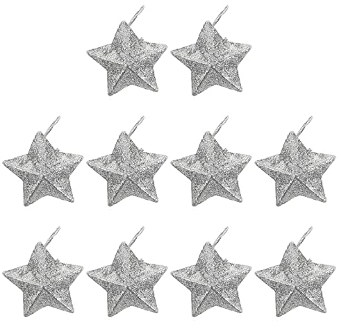 Ciieeo 24 Stück Silberne Glitzersterne Weihnachtsglitzersterne Hängende Ornamente für Weihnachtsbaum Zuhause Party Hochzeitsdekoration