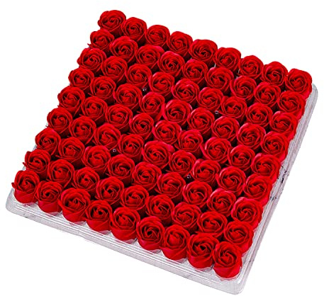 BYNYXI 81 Stück Rose Seife Blume, Künstliche Rosen Duftseifen Mini Rosenkopf Rosenblüten in Geschenkbox Flora duftende Seife Rose Blume Geschenk für Jahrestag Geburtstag Hochzeit Valentinstag Box