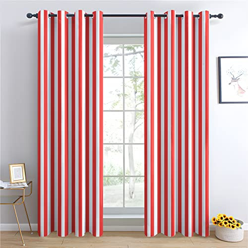 Rideau Occultant Rayures Rouge et Blanc - Lot de 2 Rideaux Thermiques Isolants Anti Froid Imprimé pour Salon Chambre Fenetre, Rideaux et Draperies Intérieurs à Oeillets, 75x166 cm (LxH)