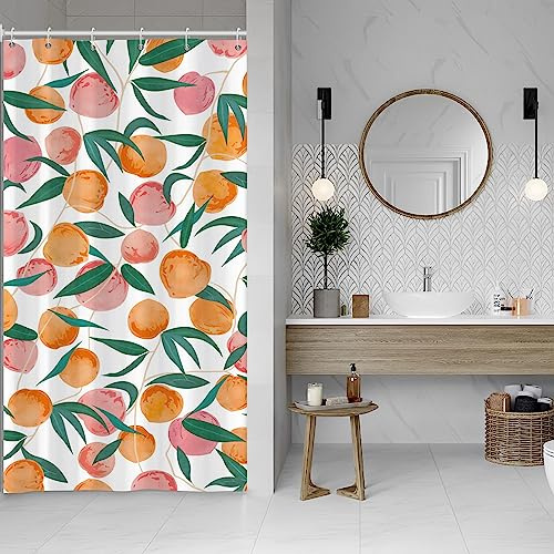 SDOTPMT 90x180cm Pfirsich Duschvorhang Helle Bunte Rosa Orange Pfirsich Bad Vorhang Rustikale Bauernhaus Lustige Obst Thema Badewanne Vorhang für Badezimmer Dekor mit Haken
