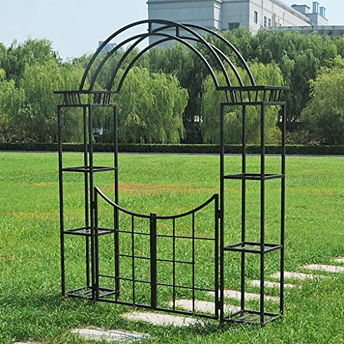 Arche De Jardin avec Porte Mobile Et Support De Pot De Fleur, Tonnelle De Jardin De Fleurs en Plein Air, Tonnelle De Jardin en Fer Durable pour Plantes Grimpantes, Décoration De Mariage (Noir)
