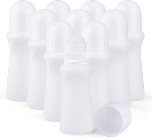 Mirrline 10 Pcs 75ml/2.5oz Roller Bottles Plastic Empty Roll On Bottles Refillable Deodorant Containers with Plastic Roller Ball for Cosmetic Lotion Essential Oil Perfumes Balms