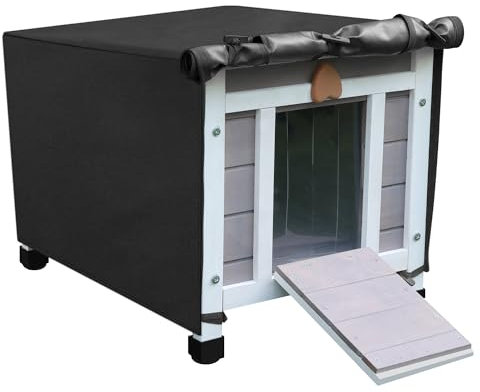 Wetterfestes Katzenhaus Mit Bezug - Hölzernes Outdoor-Haus für Kleine Haustiere und Streunende Katzen - 42 x 51 x 43 cm (Grau)