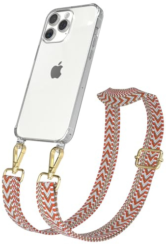 EAZY CASE Handykette - Verstellbares Taschenband kompatibel mit iPhone 15 Pro Max, Schulterriemen, Handykordel mit Silikon Hülle, Umhängetasche, Blau Rot Gold