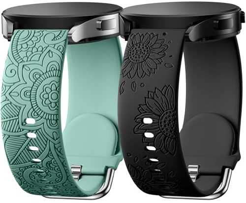 Charlam 2 Pack Floral Gravierte Armband Kompatibel mit Samsung Galaxy Watch 4 Watch 5 Watch 6 40mm 44mm, 20mm Silikon Ersatzarmband für Galaxy Watch Active 2/Watch 3 41mm/5 Pro für Damen Mädchen