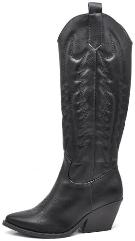 IF Fashion Cowboy Western Scarpe da Donna Stivali Camperos Texani Alti Tacco Medio Ricamati Y03 nero N.40