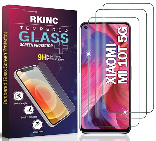RKINC 3 Stück, Panzerglas Schutz Glas für Xiaomi Mi 10T 5G, Mi 10T Pro 5G, Panzer HD Displayschutzfolie, 0,33 mm kratzfest, splitterfrei, blasenfrei, lebenslangeGarantie