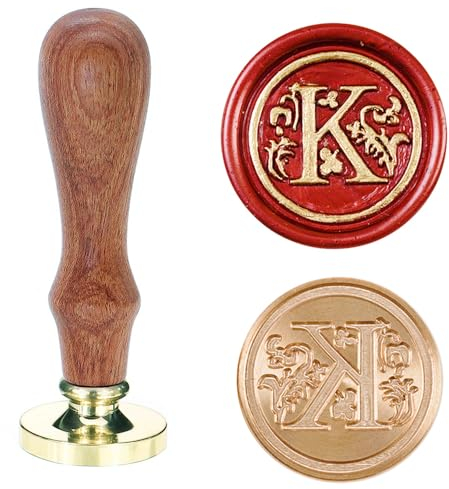 Poemluve Siegelstempel mit Buchstaben A-Z 25mm Vintage Wachs Siegel Stempel Set mit Holzgriff für Geschenke, Verpackung, Grußkarten, Einladungen, DIY (Buchstabe K)