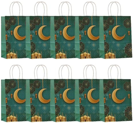 Ramadan Geschenktüte, 10 Stück Eid Mubarak Geschenkpapier, Geschenkbeutel Ramadan Deko für Muslim Ramadan Party Dekoration Supplies (grün)