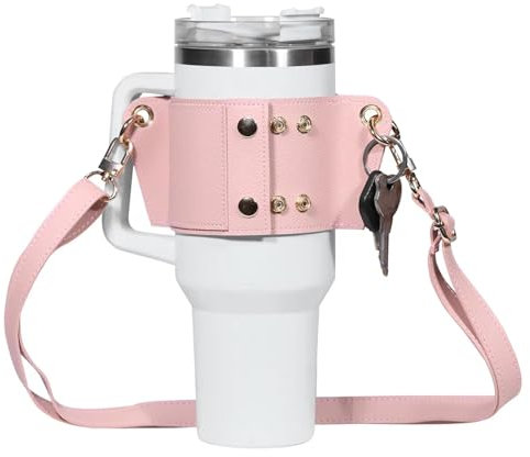 GUQIANLU Tumbler Carrier with Strap, Reusable Vegan Leather Coffee Cup Holder for Yeti and Stanley 30oz & 40oz Tumbler, Khaki