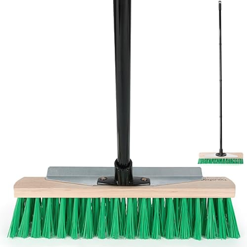 Scopa stradale Hausfelder larga 40 cm con manico e raschietto – extra lunga e stabile – scopa da giardino, scopa con manico per esterni