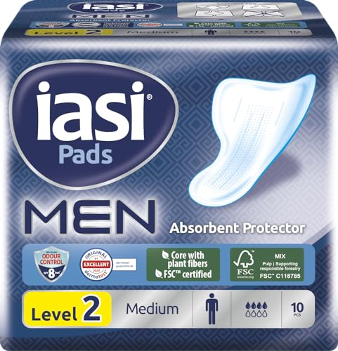 IASI MEN Medium Level 2, Protections Absorbantes pour fuites urinaires masculines légères, 10 Unités
