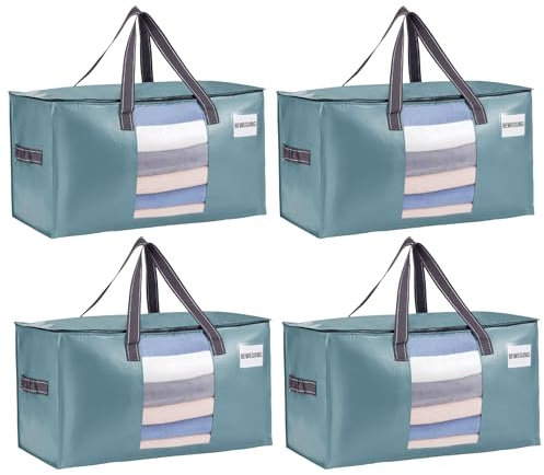 VENO Umzugstaschen 4 Stück Aufbewahrungstasche mit Griffe und Reißverschlüssen, Kleideraufbewahrung Umzugskartons, Faltbare Aufbewahrung Boxen,Wasserdichte Transporttasche (Hellblau, 4er-Pack)