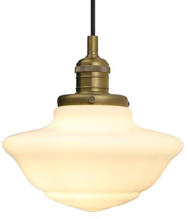 Pathson Suspension Vintage, Luminaire Industriel avec Abat-jour en Verre Crème, Plafonnier Salle de Bain Cuisine (Antique)