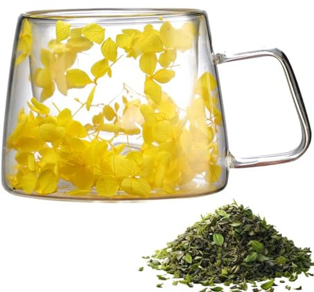 Generisch Fleurs séchées Tasse à café en verre à double paroi, Tasses à café isolées en verre avec anse, tasses à fleurs créatives avec isolation à double paroi pour le café