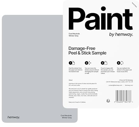Hemway - Peel & Stick Sample for Our Premium Chalk Paint - Winter Grey | A5 Damage-Free, Accurate Colour Swatch | Easily Test Our Chalky Matt Shabby Chic Finishes for Interior Furniture & Walls