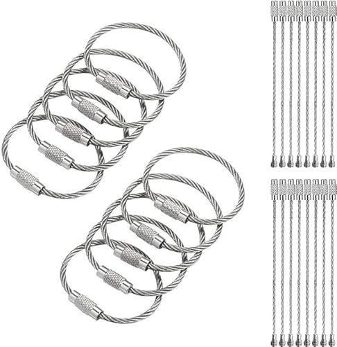 50Pcs Stainless Steel Wire Keychains Loop Aircraft Cable Key Ring String Wire Loop for Luggage Tag, Keyring, ID Tag Keeper, Silver, Length:20cm/8inch