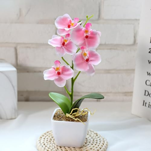 HpLive Orchidee artificiali in vaso, fiori artificiali in vaso, fiori simulati, 5 teste Phalaenopsis, piccolo bonsai per matrimoni, feste da tavolo, composizione floreale, decorazione per la casa, la