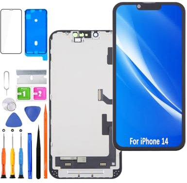 HLYGZX Display für iPhone 14 LCD Bildschirm Ersatz FHD Touchscreen 3D Touch Face ID Digitizer Rahmen Montage,Waterproof Adhesive,Reparaturkits NEU