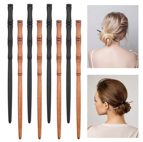 8 Morceaux de Pinces à Cheveux en Bambou, Bâton de Cheveux Chinois, Décoration de Cheveux en Bois, Accessoires de Vêtements pour Femmes (2 Couleurs)